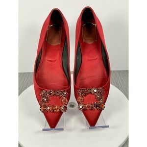 Roger Vivier Red Flower Strass Buckle Ballerinas Satin New In Size 38 EU|7.5 US|